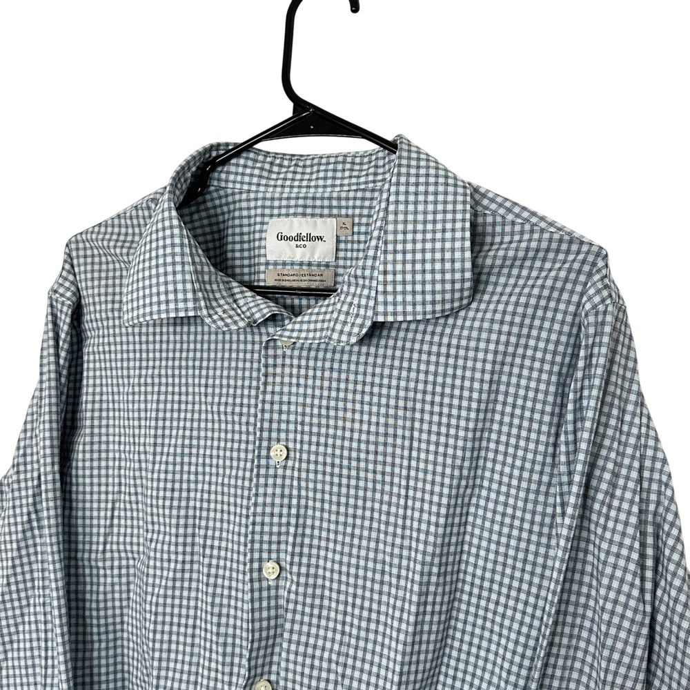 Goodfellow & Co Mens XL Blue White Micro Check Button Down Shirt Standard Fit
